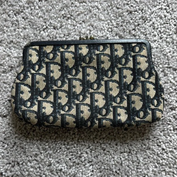 Vintage Dior Black and Cream Canvas Monogram Pouch Clutch - Picture 2 of 8